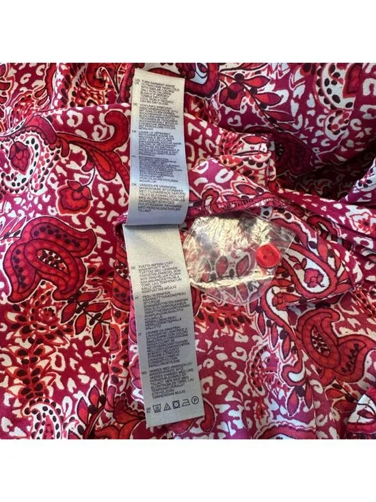 NWOT NYDJ Womens Red Paisley Pintucked Pleated 1/4 Button Front Blouse Size 1X - Picture 12 of 14